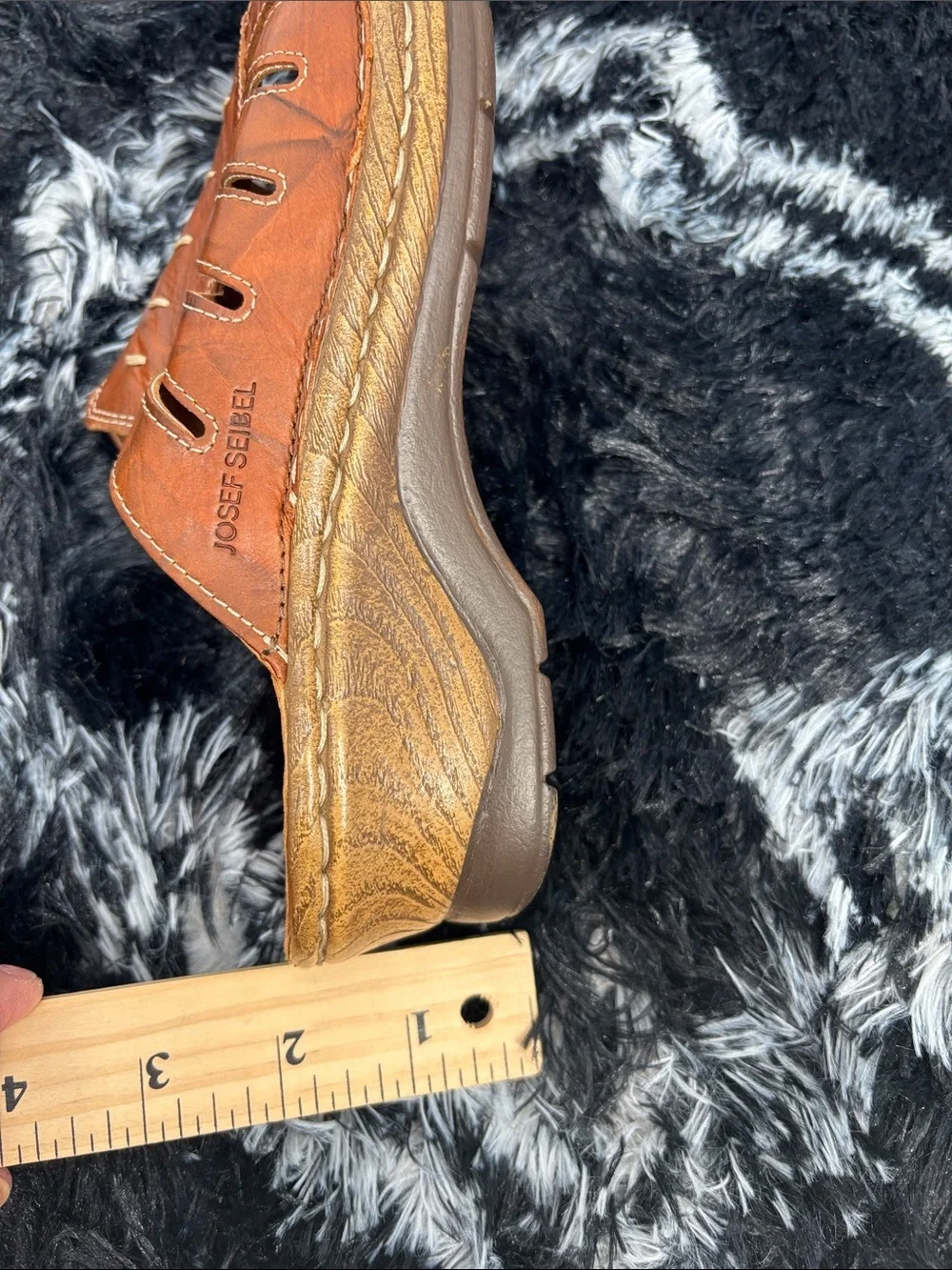 Josef Seibel brown leather slide on Catalonia 77 Sandal wedge shoes  37 (6.5-7)